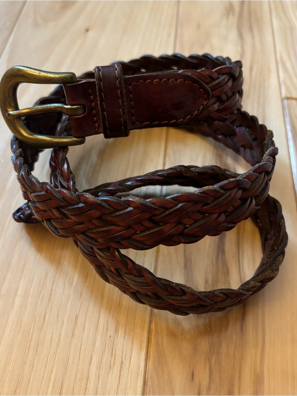 Vintage Brown Leather Braided Belt Size Large